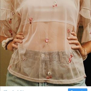 Embroidered Flower Sheer Top